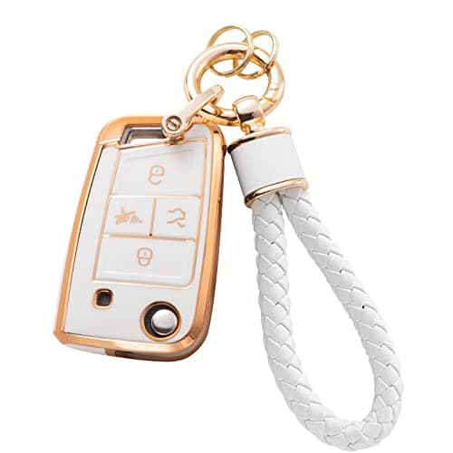 RUABIBAN for VW Key Fob Cover with Keychain, Soft TPU Key Case Protection Fit for Tiguan Golf Jetta Polo Atlas Skoda Smart Key - Image 1