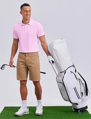 PINSPARK Mens Polo Shirt Moisture Wicking Golf Shirts for Men Performance Casual Collared Shirt Quick Dry Regular Fit Polos Pink - Thumbnail 2