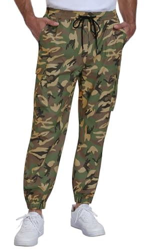 DISLANBO Men's Camo Cargo Jogger Pants Quick Dry Tactical Sweatpants with Elastic Drawstring Waist and Cargo Pockets - Image 1