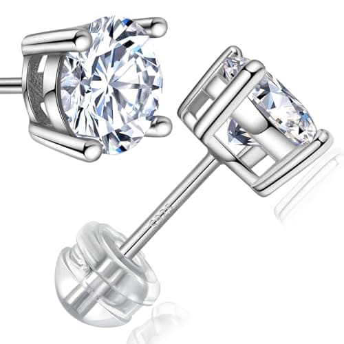 YzngCoi Moissanite Stud Earrings, D Color VVS1 Round Cut, 925 Sterling Silver Rhodium-Plated, Jewelry Gifts for Women Men (1CTW (0.5ct each-5mm))