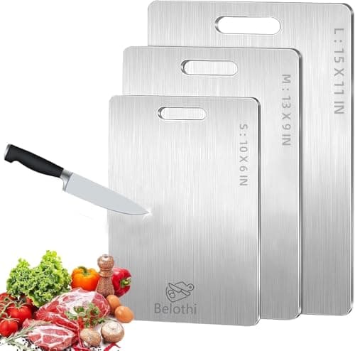 Belothi Stainless Steel Cutting Board, 3 PCS Cutting Boards for Kitchen, 304 Stainless Non Stick Chopping Cutting Board for Meat Fruit & Vegetable (15"x 11",13"x 9",10"x 6") - Image 1