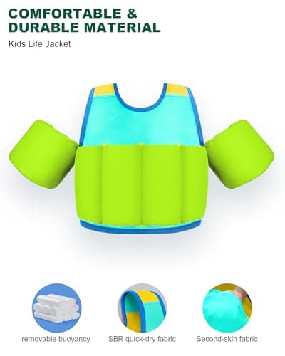 AEOCOO Toddler Swim Vest 20-30-50-70 Pounds, Kids Pool Floaties for 1-2-3-5-7-9 Years Old, Comfortable Wear Bright Float Jacket with Water Ring, Unpadded Sides for Arm Comfort, Boys, Girls, Blue - Thumbnail 3