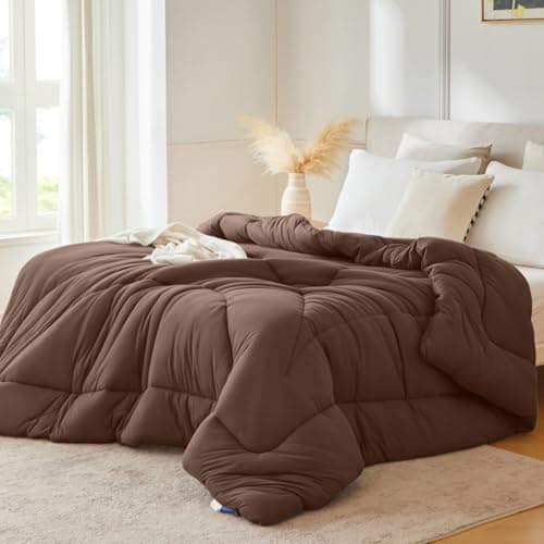 Yuncojin Down Alternative Comforter Twin Size,Soft Fluffy Duvet Insert for All Seasons,Lightweight Winter Bed Quilt,Skin Friendly,Brown,68"x90" - Image 1