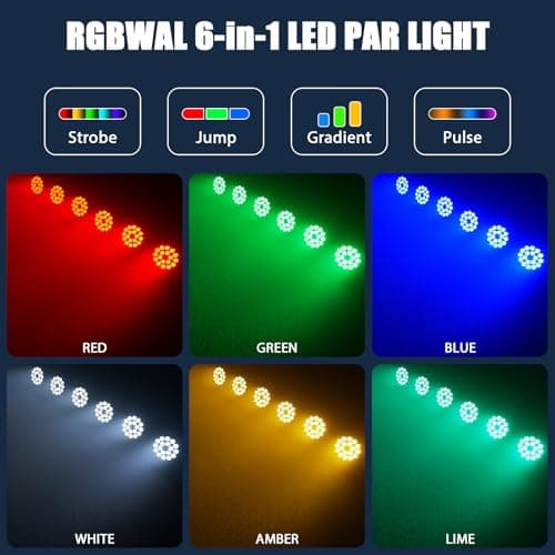 DazzlingStage 200W Stage Lights, RGBWAL 6IN1 Par Lights, Professional 18 LED DMX512 Sound-Activated Controlled LED Par Can, 6/10CH Uplights for Theater Studio Concert Stage DJ Party - Thumbnail 3