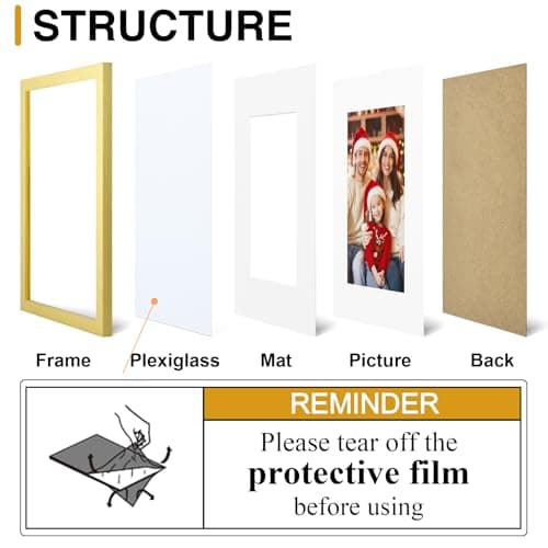 decorUhome 8.5 by 11 Picture Frame Set of 10, Display Photos 6x8 with Mat or 8.5x11 Unmatted for Picture Frames Collage Wall Decor, Gold - Thumbnail 3