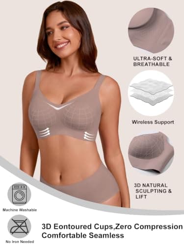 COCOMARTS Jelly Bras for Women No Underwire Seamless Push Up Bra,Coffee,M - Thumbnail 5