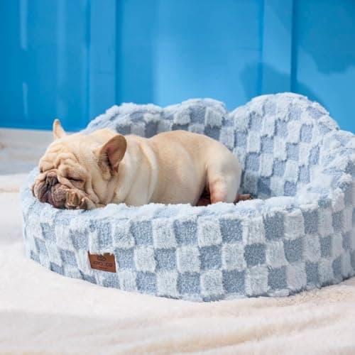 Joydeco Cloud Dog Bed for Small Dogs & Cats, Washable Pet Bed with Orthopedic Foam and Removable Checkered Plush Pad, Non-Slip Bottom for Indoor Puppies and Kittens, 22x20 Inch, Light Blue - Thumbnail 6
