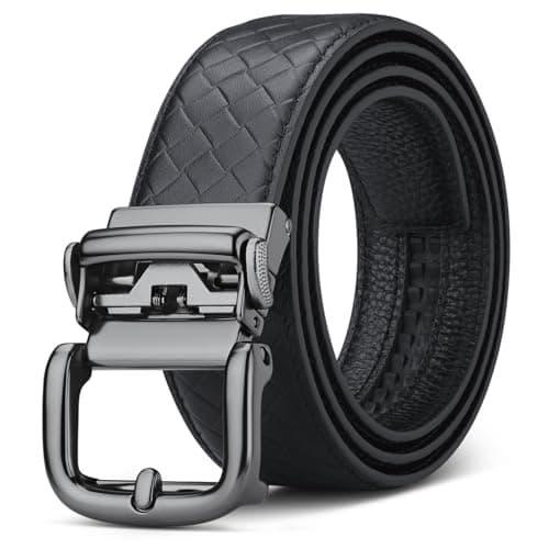 VANNANBA Men's Ratchet Belt 1 3/8", Woven-Texture Pattern, Pin-Look Buckle Genuine Leather Belts for Dress Pants Jeans - Image 1