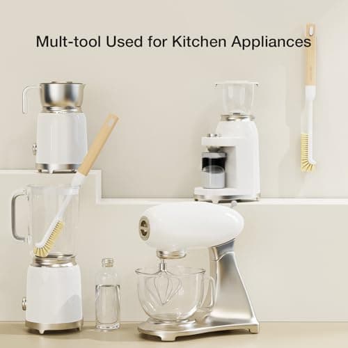 Cleaning Brush, Diveotree Hard Bristle Brush for Deep Cleaning Grout, Sink, Cup, Teapot, Bottle, Blender, Multi-Purpose Brush wih Long Handle for Kitchen (White-2Pack) - Thumbnail 4