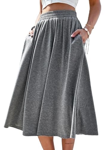 SOFIA'S CHOICE Womens High Waist Midi Skirt Casual A Line Skirts with Pocket Grey Large - Image 1