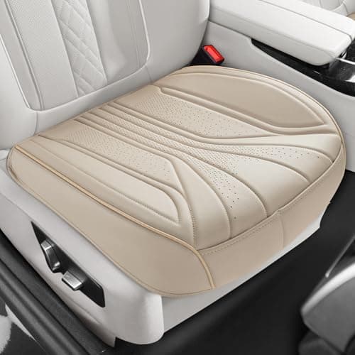 EQUIDEVDY 2 Pack Leather Bottom Car Seat Covers,Front Seat Covers for Cars,Driver Car Seat Cover,Luxury Faux Leather Seat Protectors,Full Wrap,Waterproof,for Most Vehicles,Sedan,SUV,Truck (Beige)