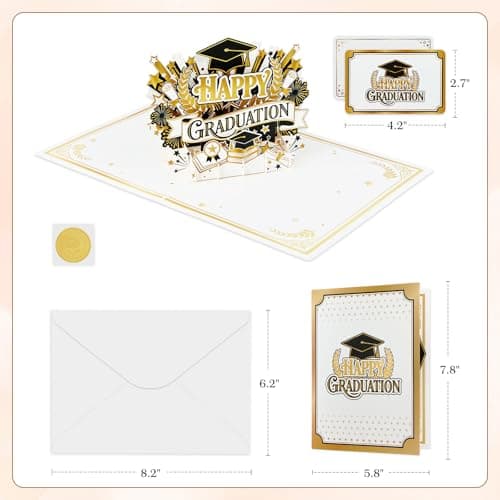 FaCraft Graduation Card Pop Up 2026 - Handmade Premium Black & Gold Foil Congrats Grad Card with Writing Insert, Blank Insert, Envelope, 8x6 Graduation Greeting Cards Gifts for High School College - Thumbnail 4