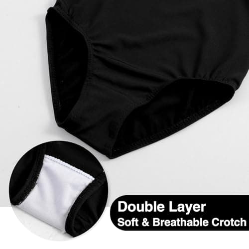 HOZIY Gymnastics Leotard Sparkly Dance Unitard Black Soild Color Sleeveless Biketards Leotard with Shorts Scrunchie Sparkle Activewear Size 8-9 - Thumbnail 6