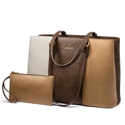 LOVEVOOK Laptop Work Bag for Women, 15.6 Inch Waterproof Vintage PU Leather Tote Purse with Wristlet, Professional Computer Bag for Teacher,Office, Daily