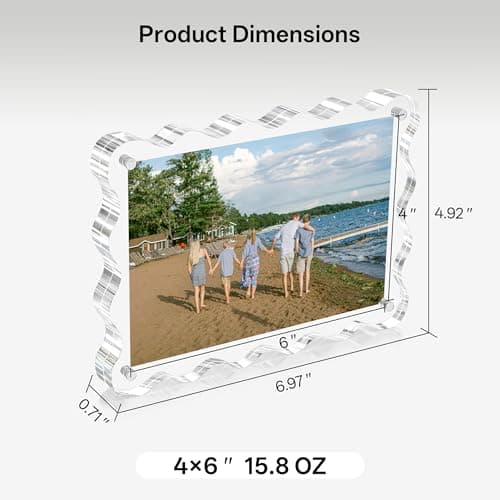 eletecpro 4x6 Clear Acrylic Picture Frame Set of 5, Double-sided Frameless Magnetic Frames Display Floating Photo Effect, Standless and Curved Wave Design, Scalloped Rim Modern Decor, Transparent - Thumbnail 2