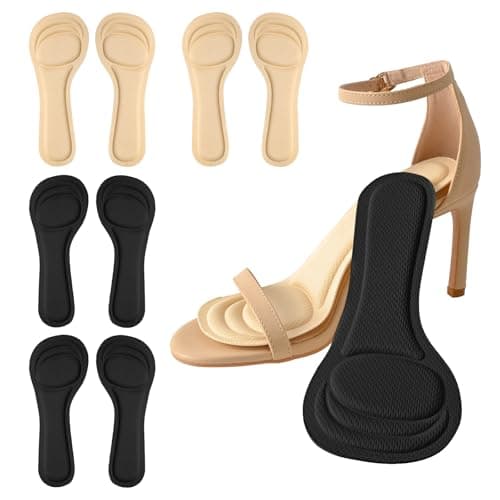 XINIFOOT 4 Pairs High Heel Inserts Women, 3/4 Length Women Thin Shoe Insoles for High Heels, Pumps, Open Toes, Flats, and Sandals, Cushion for Heel and Ball of The Foot, Shock Absorption (Black+Beige) - Image 1