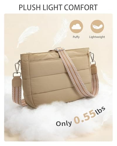 Gitus Gifts for Women Puffer Hobo Crossbody Bag Quilted Cross Body Purses Trendy Handbags with Coin Wallet Birthday Gifts for Mom Wife (Khaki) - Thumbnail 6