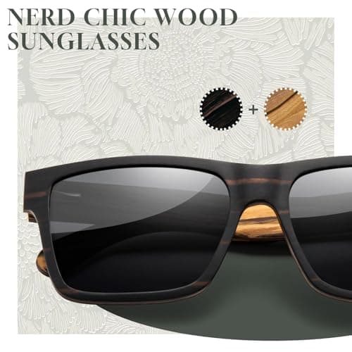 SUNGAIT Ebony Zebra Wood Sunglasses for Men Rectangular All-wood Frame Polarized Lens with Hard Gift Case(Ebony Zebra Frame/Grey Lens) - Thumbnail 2