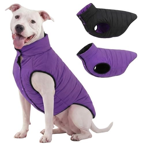 LovinPet Large Dog Puffer Coat, Reversible Down‑Insulated Winter Jacket, Water‑Resistant & Wind‑Resistant, Anti‑Static, Dual-Sided Purple & Black for Cold Weather, 2XL - Image 1
