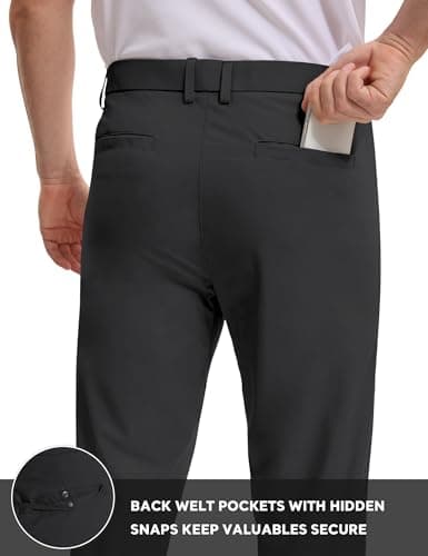 AOHIKE Mens Golf Pants Lightweight Stretch - Moisture-Wicking Business Work Casual Pants with Pockets, Black - Thumbnail 3