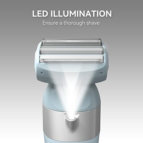 unibono 3-in-1 Electric Razor for Women,Dual-Foil Electric Shaver for Woman Face,Legs,Armpit,Rechargeable Bikini Trimmer,3-,Intimate Shaver with Illumination,Public Hair Trimmer Women (Light Blue) - Thumbnail 4