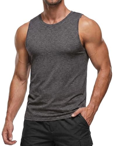 PINSPARK Mens Workout Shirts Gym Cut Off Muscle Tank Tops Quick Dry Bodybuilding Fitness Undershirts Sleeveless Classic T Shirts XL Dark Grey - Image 1