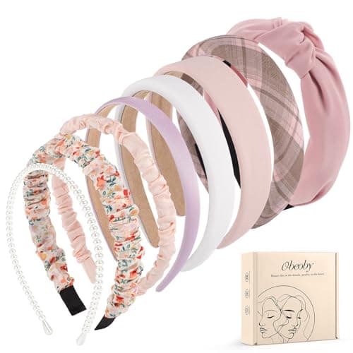 obeoby 8 Pack Pink Trendy Headbands for Girls Valentines Day Outfit, Headbands for Women Non Slip Floral Pearl Hairband Gifts for Teen Girls - Image 1