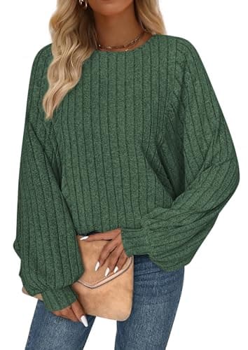 PRETTYGARDEN Womens Batwing Long Sleeve Shirts Spring Fashion 2026 Crewneck Tunic Tops Dressy Casual Loose Fit Lightweight Sweater(Sage Green, S) - Image 1