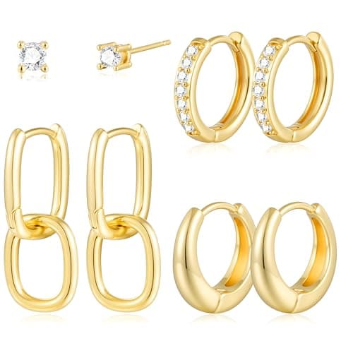 Small Gold Hoop Earrings Set for Women, 14K Gold Plated Lightweight Earrings Sets for Multiple Piercing, Hypoallergenic Huggie Hoops Earrings for Women Jewelry - Image 1