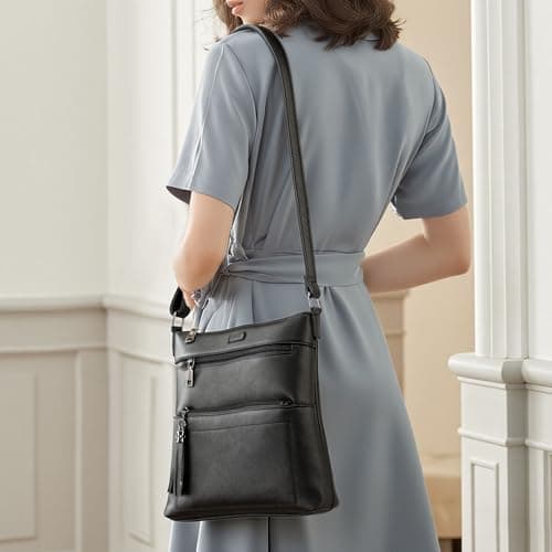 Kiss Sea Womens Crossbody Purse Leather Casual Travel Cross Body Bags with Adjustable Strap Black - Thumbnail 3