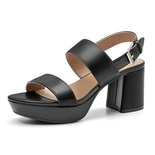 Athlefit Black Platform Heels for Women Chunky Block High Heels Open Toe Comfortable Dressy Summer Buckle Heeled Sandals Size 6 - Image 1