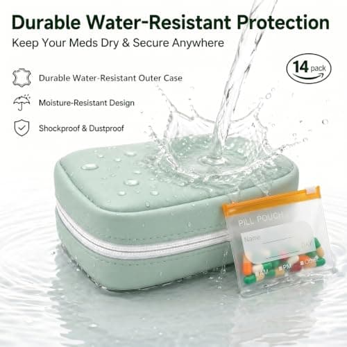 NeLiangIA Mint Green Weekly Pill Organizer, Waterproof Travel Medicine Organizer with 7 Color Pouches, Pastilleros para Medicamentos, Portable Travel Pill Organizer for Daily & Trip Use - Thumbnail 4
