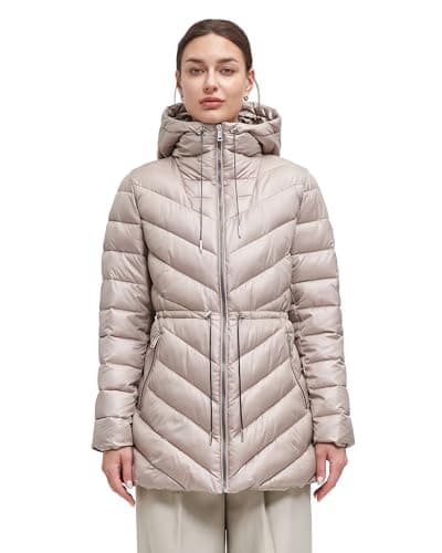 BINACL Women's Thickened Jacket with Hood, Mountain Snow Ski Windproof Modern Glossy Down Alternative Hiking Quilted Parka Stylish Puffer Winter Warm Club Winter Shiny Padded Coat(Taupe S) - Image 1