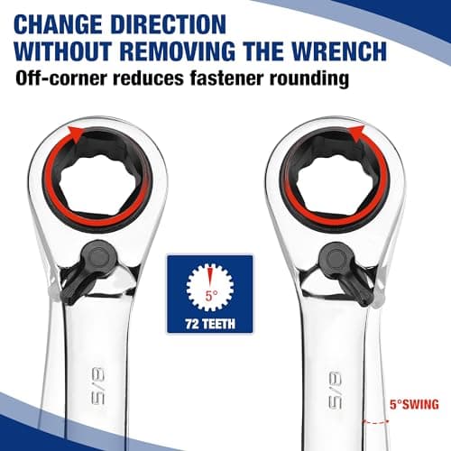 WORKPRO 7-Piece 3-in-1 Reversible Ratchet Wrench Set, SAE 5/16" to 3/4", 6PT &12PT & Open-End Wrenches, 72-Teeth Ratcheting Combination Wrench with Rolling Pouch - Thumbnail 5