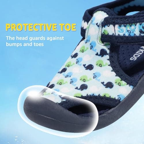 STQ Boys Girls Water Shoes Cute Beach Swim Pool Water Park for Toddler Little Kid Light Blue Whale 5 M US Toddler - Thumbnail 5