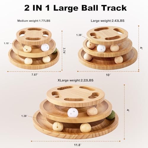 ZOMISIA Cat Ball Track Toy with Puzzle Top, Wooden Cat Toys for Indoor Cats with Spinning Balls, Interactive Large Cat Ball Tower for Kitten Kitty Exercise Mental Physical - Thumbnail 2