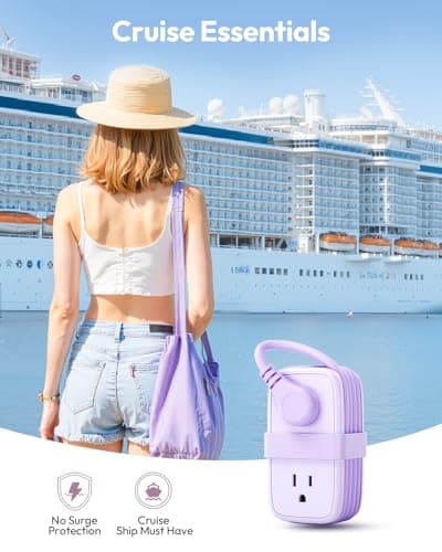 NTONPOWER Purple Travel Power Strip,Travel Essentials 4 Outlets 3 USB(1 C) with 4FT Wrapped Extension Cord Flat Plug, Cruise Essentials 2026 for Hotel Travel Cruise Essentials - Thumbnail 6