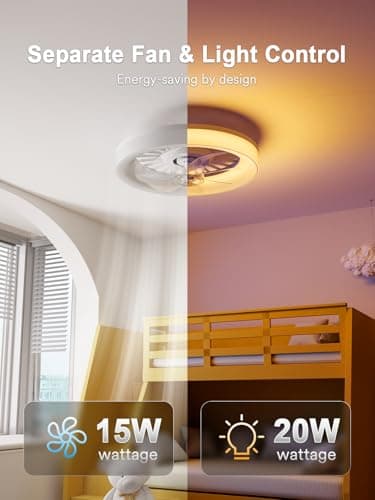 ANGELHALO 16" Smart Ceiling Fan with Light, Dimmable 2700K-6500K, Remote/App Control, Low Profile Flush Mount Fandelier with 6 Silent Speeds, Bladeless Fan Light for Bedroom/Kids Room/Home Offices - Thumbnail 6