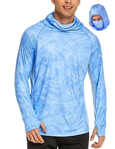 COOrun Men's UPF 50 Sun Protection Hoodies with Mask Built in Hooded Fishing Shirts for Men Long Sleeve Camo Hiking Shirts - Image 1