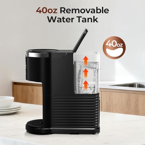 Havato Single Serve Coffee Maker for 2 in 1 K Cup Pods & Ground Coffee,6 to 14 Oz Brew Sizes,40oz Removable Water Tank,Compact Portable Coffee Machine for Home,Black - Thumbnail 5