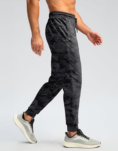 Pudolla Men's Fleece Lined Joggers Sweatpants with Zipper Pockets Winter Warm Pants for Men Running Workout Gym Athletic(Black Camo Small) - Thumbnail 2