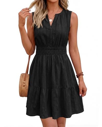BTFBM Women Summer Dresses 2026 Casual Mini Dress Sleeveless V Neck Boho Beach Fashion Clothing A Line Dress Pockets(Black, Medium) - Thumbnail 6