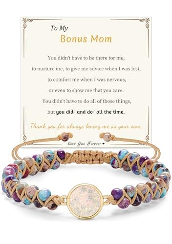Sistble Mothers Day Gifts for Stepmom, Bonus Mom Gifts from Bonus Daughter Love Heart Bracelets for Women Christmas Birthday Gift Ideas Handmade Natural Stones Jewelry - Image 1