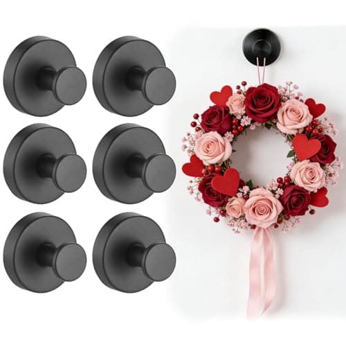 Irosiy Luxe Hold No Drill Hooks 10LB Strong Stainless Steel Suction-Cup-Wreath-Hooks, 6 Pack Wreath-Door-Hanger Easter Valentine Spring Summer Fall Welcome Sign for Front Door Indoor Outdoor (Black) - Image 1