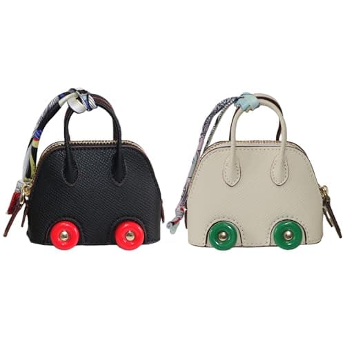 Buyborgood Women's 2 PCS Mini Tote Bag Charms Keychain Pouch Small Coin Purse Wallet, Black+White - Image 1