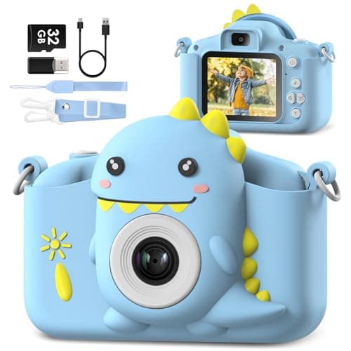 Dinosaur Kids Camera Toys, Birthday Graduation Gifts for Girls Boys 3-12, 1080P HD Selfie Digital Video Camera for Toddlers,Travel Gifts Dino Toys for 4 5 6 7 8 9 Years Old (Blue) - Image 1