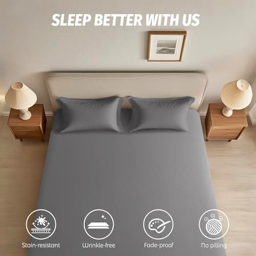 Baigee Luxury 100% Egyptian Cotton Fitted Sheet King Only – Cotton Fitted Sheet Long Staple, Breathable and Durable, Deep Pocket 15"-18"(78"x80",Dark Grey) - Thumbnail 2
