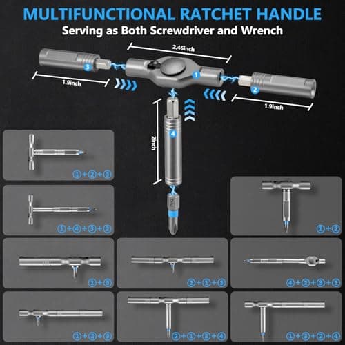 50 In 1 Ratchet Screwdriver Set, Multi Precision Bits Magnetic Ratcheting Screwdriver Set with Storage Case, Portable Repair Tool Kit for Furniture,Computer,Bicycle,Appliance,DIY Projects,Electronics - Thumbnail 5
