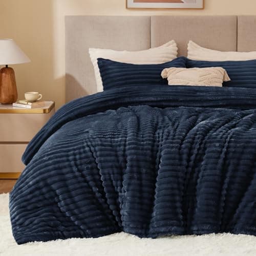 BEDELITE Fleece Twin Comforter Set -Super Soft & Warm Fluffy Navy Blue Bedding, Luxury Fuzzy Heavy Bed Set for Winter with 1 Pillow case - Image 1