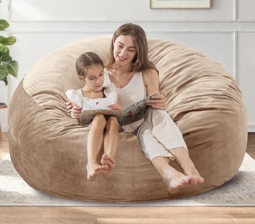 EDUJIN Large Bean Bag Chair, Memory Foam Bean Bag Chairs for Adults with Filler Included, Ultra Soft Dutch Velvet Fabric, Bean Bag for Living Room - 3 Foot, Camel - Thumbnail 2